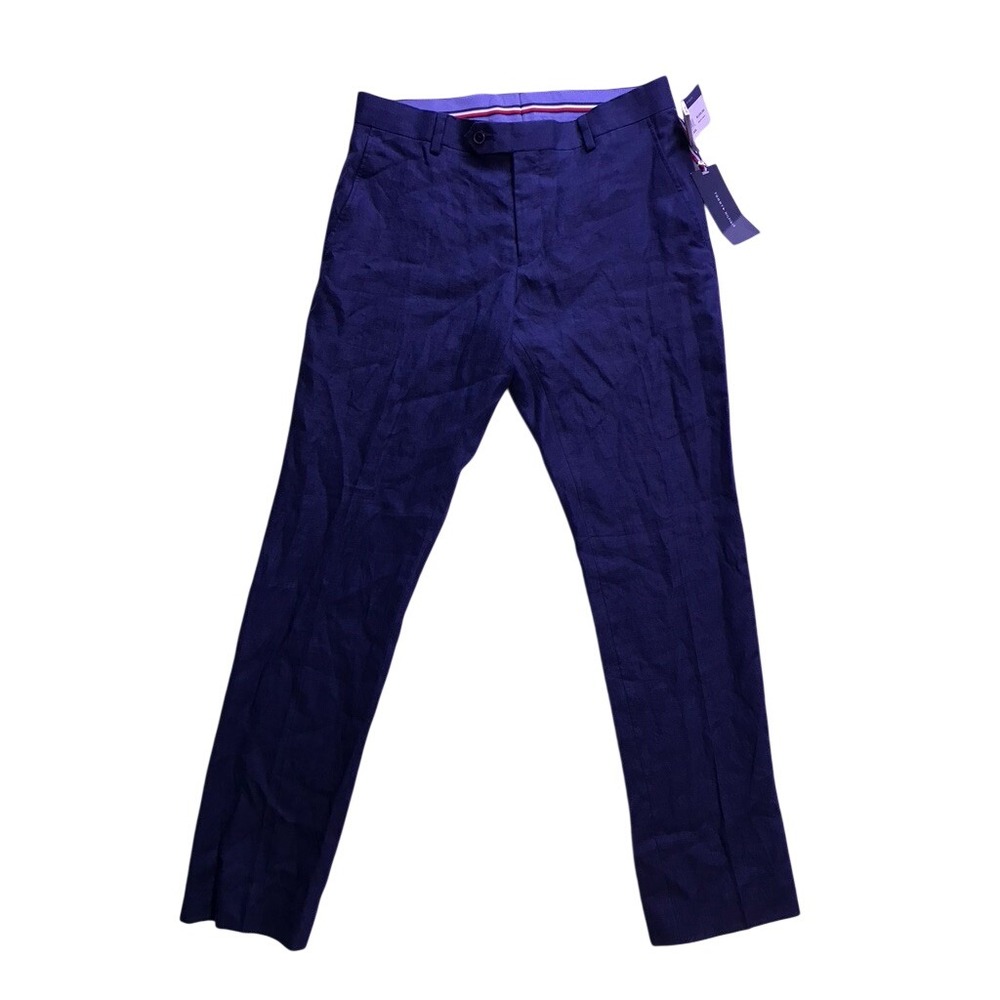 Tommy Hilfiger Linen Trousers Mens 30x30 Navy Blue HATHPH2C0000 Dress Pants
